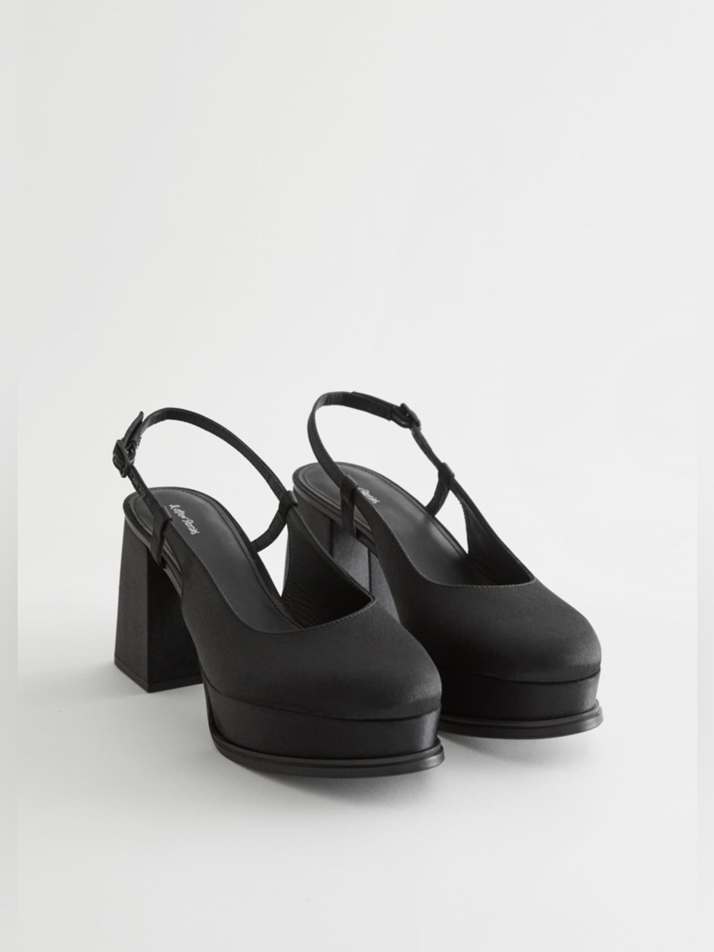 &Other stories SATIN PLATFORM SANDALS Black Platform Slingback Heels size EU 35